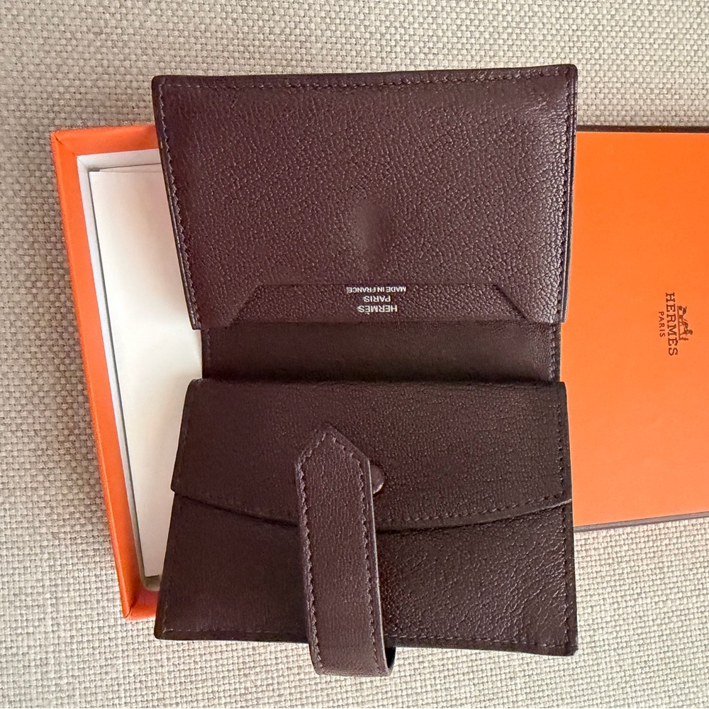 HERMES Chevre Mysore Mini Bearn Wallet Rouge H